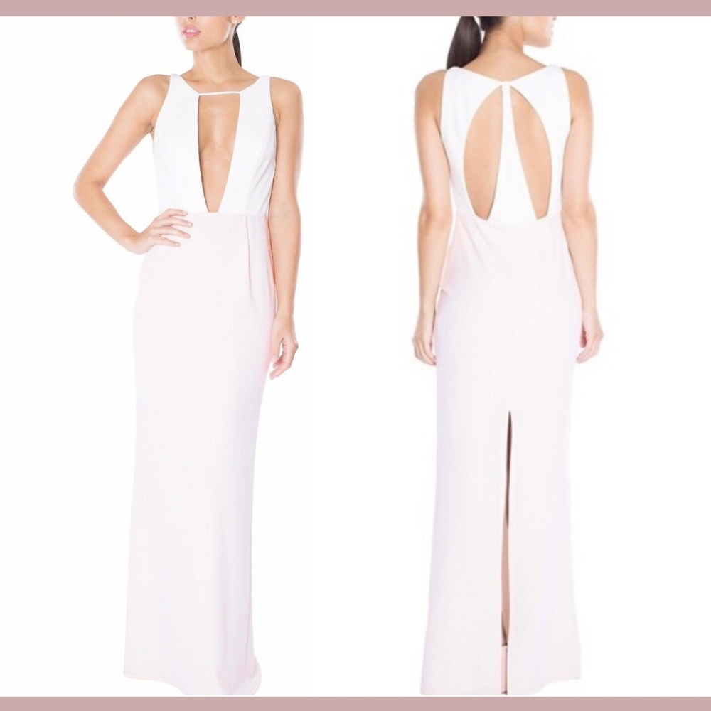 NWT ABS by Allen Schwartz Two-Tone Cutout Maxi Gown Ivory-Pink [SZ Medium ]‎